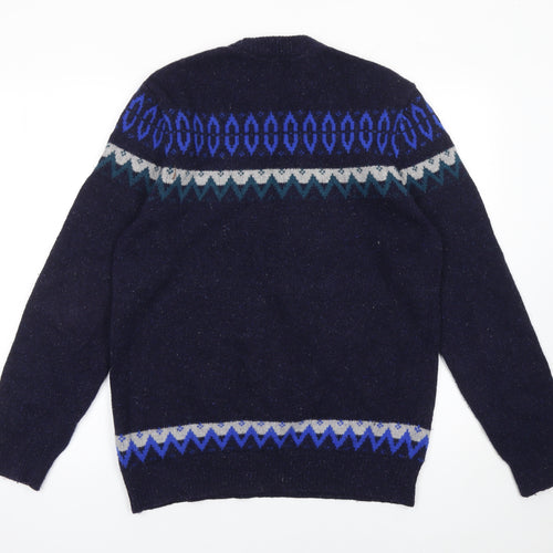 Jack Wills Men's Blue Fair Isle Wool Jumper M Crew Neck Knitwear