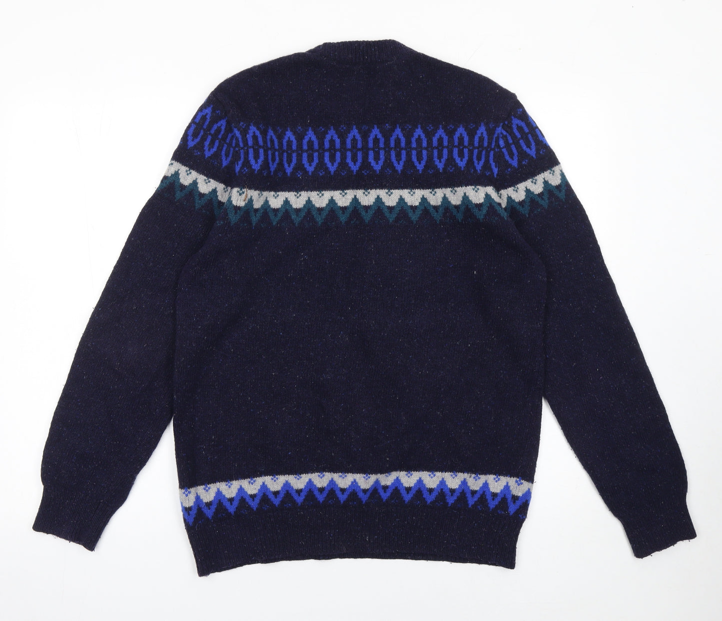 Jack Wills Men's Blue Fair Isle Wool Jumper M Crew Neck Knitwear