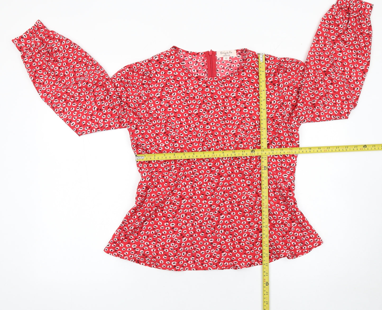 Emily & Me London Women Red Floral Long Sleeve Blouse Size 12