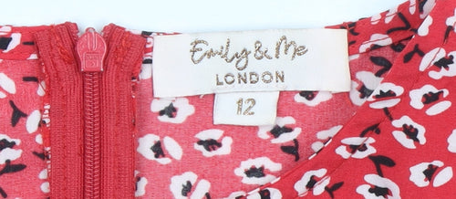 Emily & Me London Women Red Floral Long Sleeve Blouse Size 12