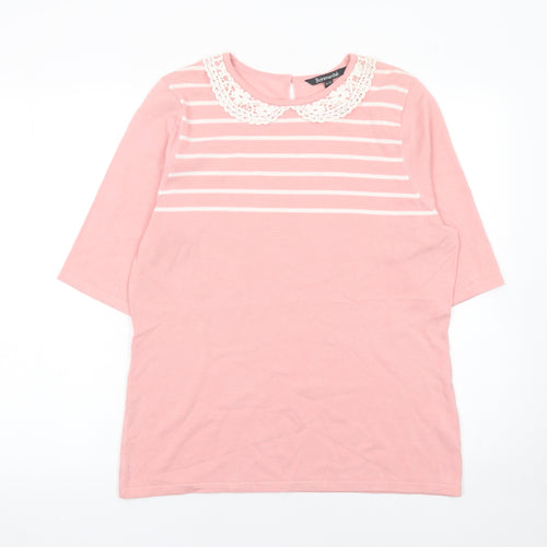 Bonmarché Women's Pink Striped Lace Collar Knit Pullover Jumper Size 16/18
