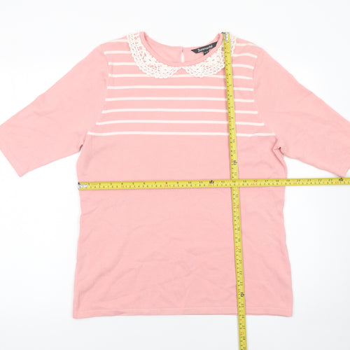 Bonmarché Women's Pink Striped Lace Collar Knit Pullover Jumper Size 16/18