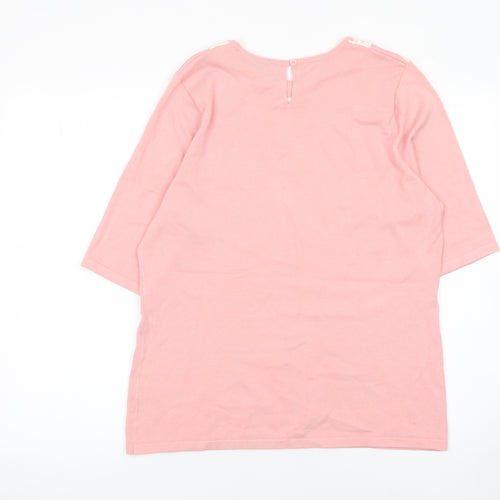 Bonmarché Women's Pink Striped Lace Collar Knit Pullover Jumper Size 16/18