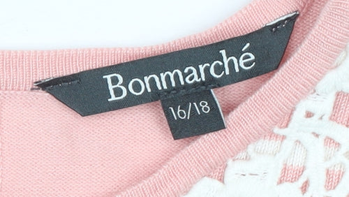 Bonmarché Women's Pink Striped Lace Collar Knit Pullover Jumper Size 16/18