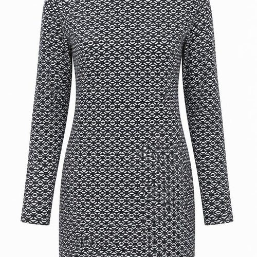 Savida Women Black Geometric Roll Neck Bodycon Dress Size 12