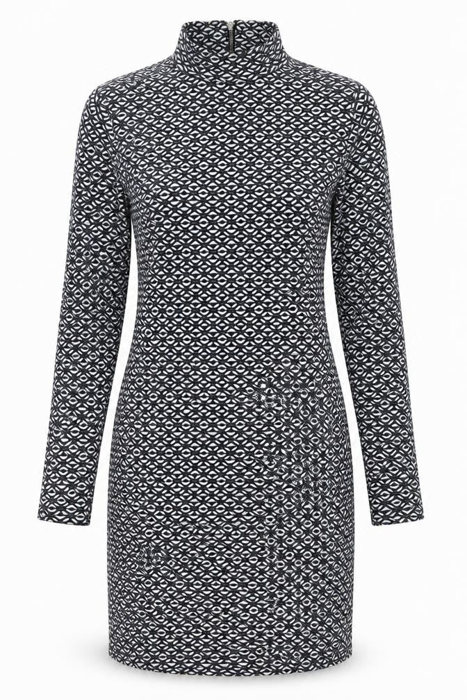 Savida Women Black Geometric Roll Neck Bodycon Dress Size 12