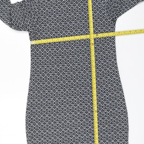 Savida Women Black Geometric Roll Neck Bodycon Dress Size 12