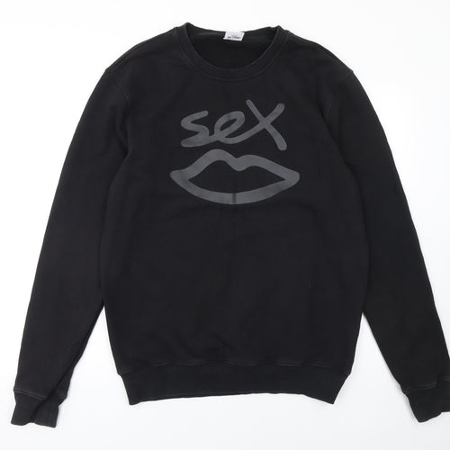Sex Black Cotton Crew Neck Pullover Sweatshirt Women L