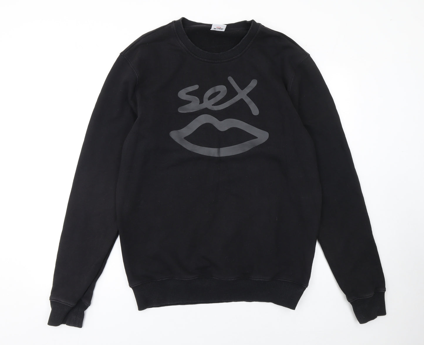 Sex Black Cotton Crew Neck Pullover Sweatshirt Women L