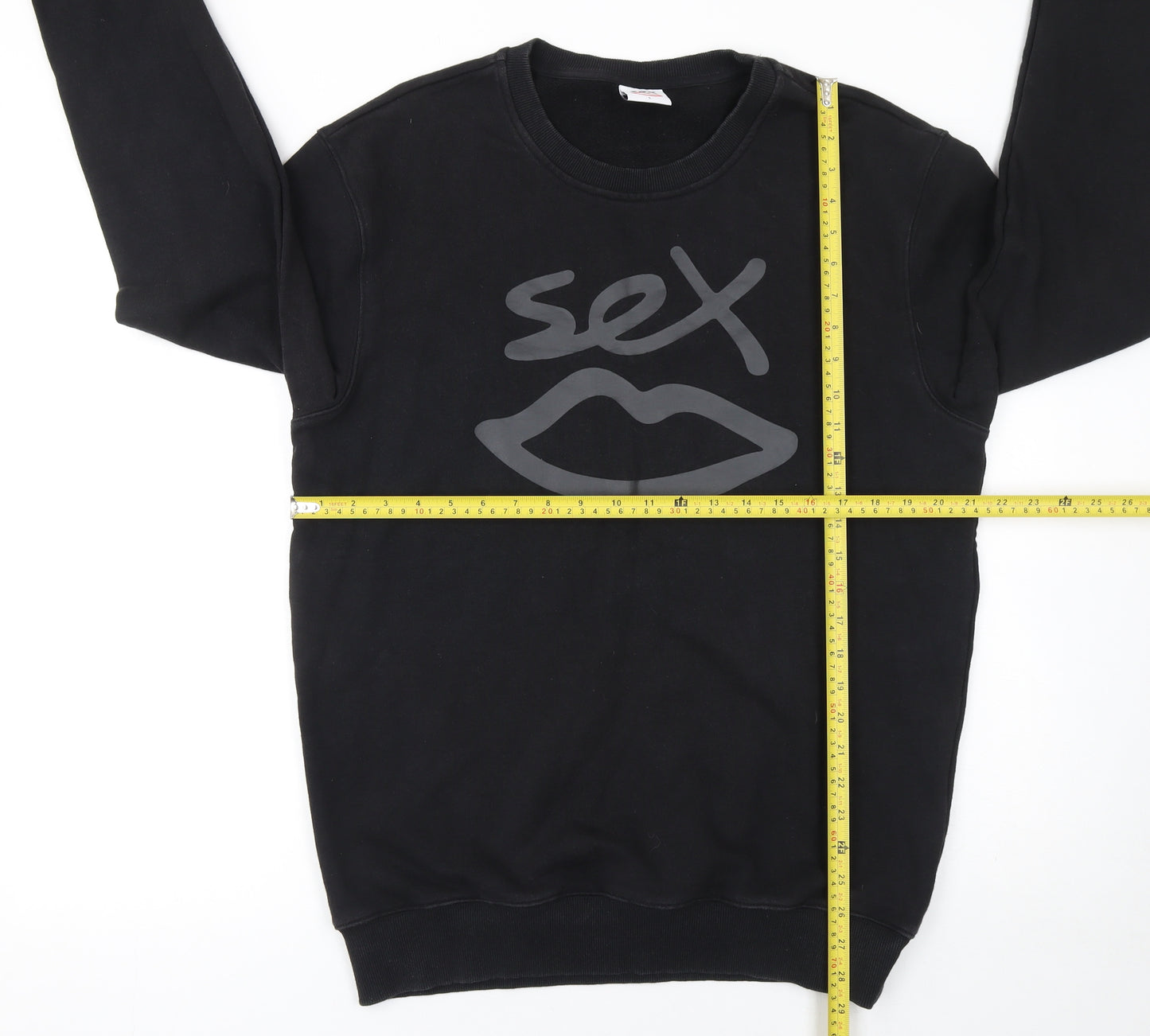 Sex Black Cotton Crew Neck Pullover Sweatshirt Women L