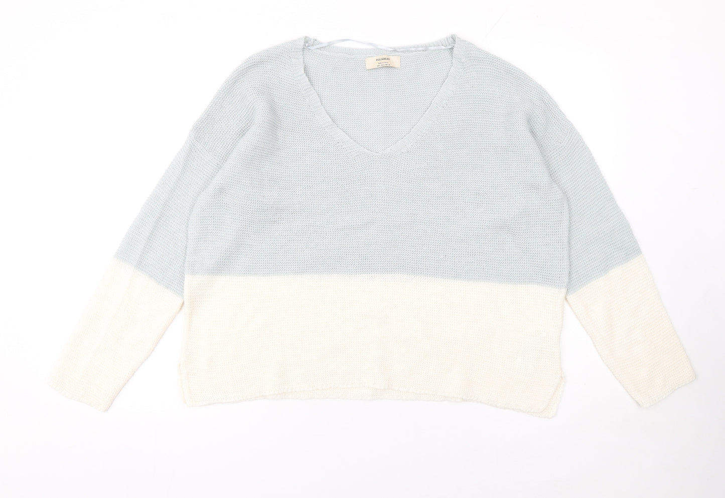 Pull&Bear Women’s Multicoloured Knit V-Neck Pullover Jumper Size L