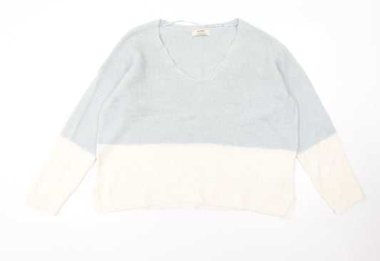 Pull&Bear Women’s Multicoloured Knit V-Neck Pullover Jumper Size L