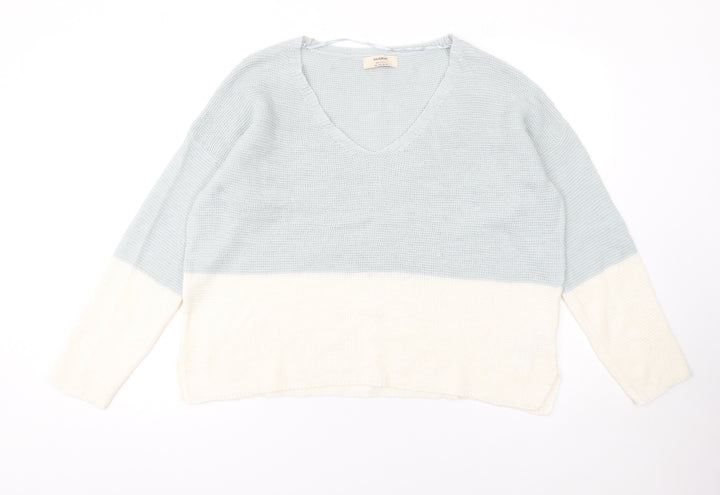 Pull&Bear Women’s Multicoloured Knit V-Neck Pullover Jumper Size L