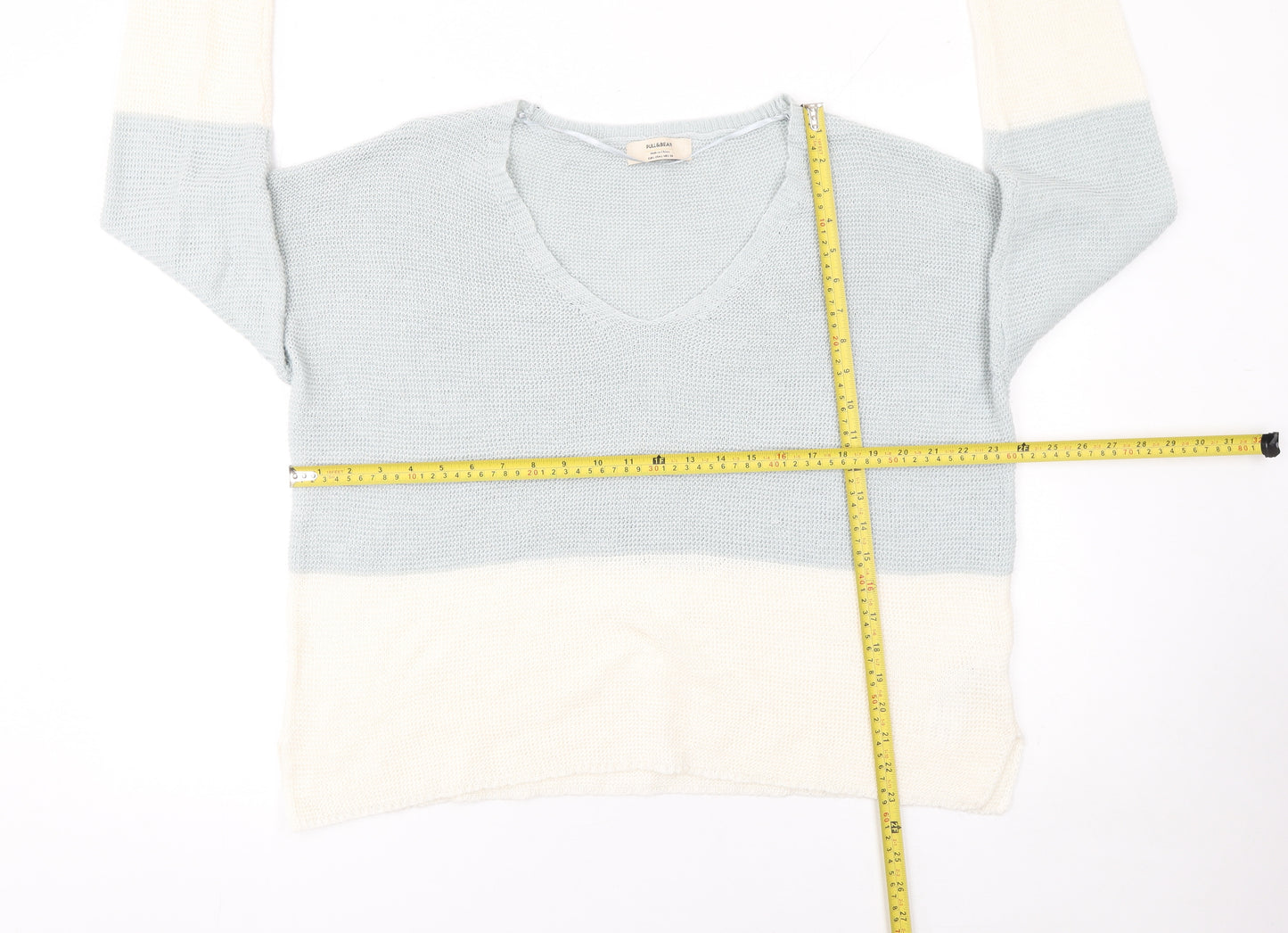 Pull&Bear Women’s Multicoloured Knit V-Neck Pullover Jumper Size L