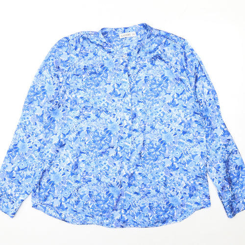 Gallery Women's Blue Floral Long Sleeve Polyester Blouse Size 14