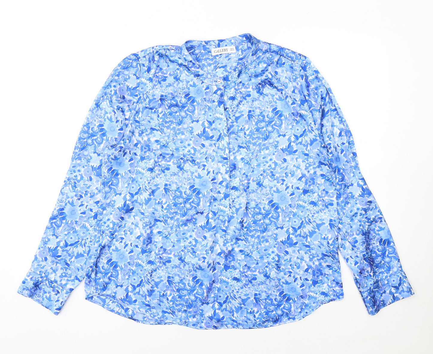 Gallery Women's Blue Floral Long Sleeve Polyester Blouse Size 14