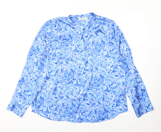 Gallery Women's Blue Floral Long Sleeve Polyester Blouse Size 14