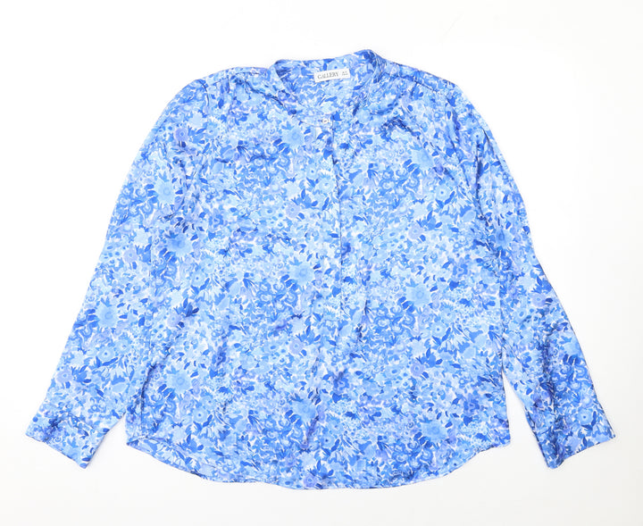 Gallery Women's Blue Floral Long Sleeve Polyester Blouse Size 14