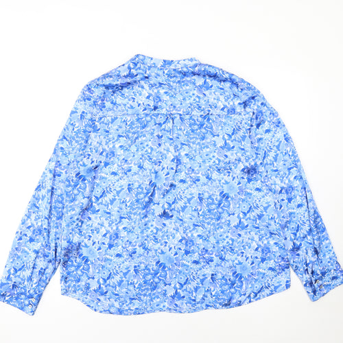 Gallery Women's Blue Floral Long Sleeve Polyester Blouse Size 14