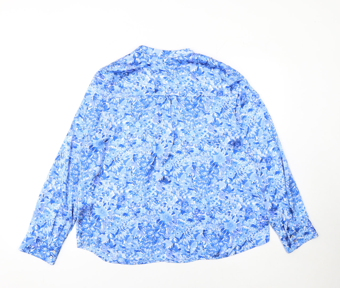 Gallery Women's Blue Floral Long Sleeve Polyester Blouse Size 14