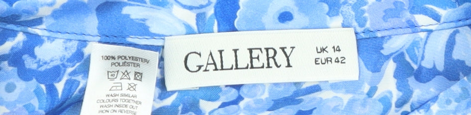 Gallery Women's Blue Floral Long Sleeve Polyester Blouse Size 14