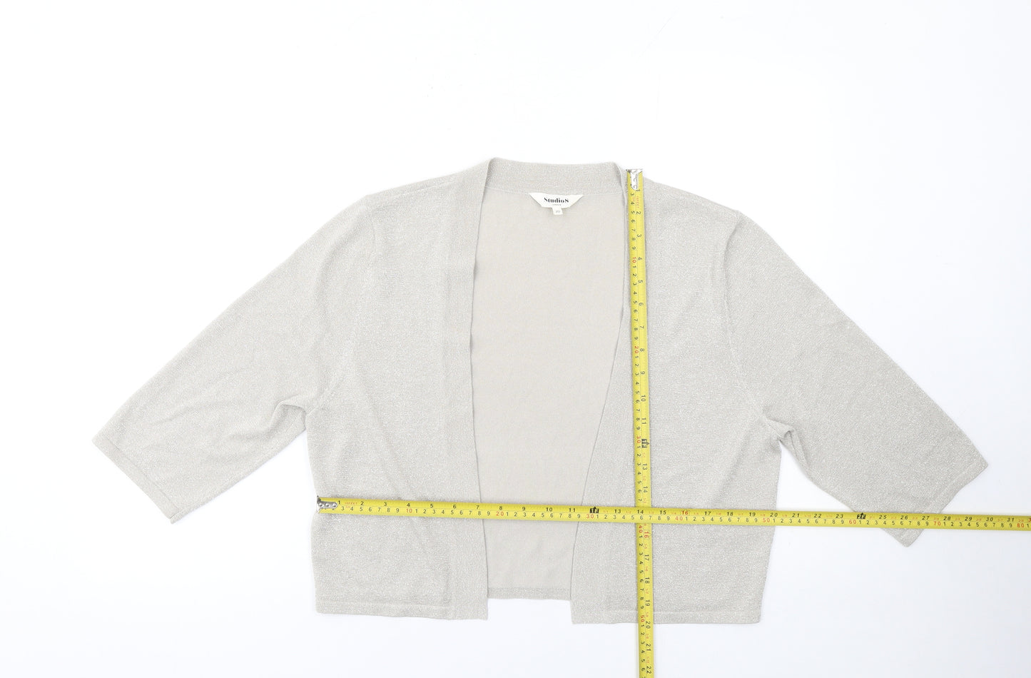 Studio8 London Women’s Silver 3/4 Sleeve Open Knit Cardigan Size 20