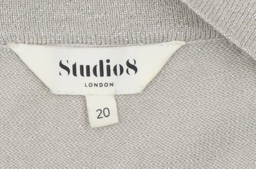 Studio8 London Women’s Silver 3/4 Sleeve Open Knit Cardigan Size 20