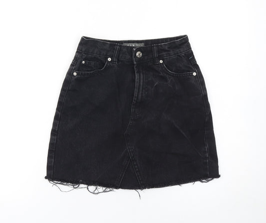 Primark Women’s Black Denim Short Skirt Size 4 High Waisted Casual