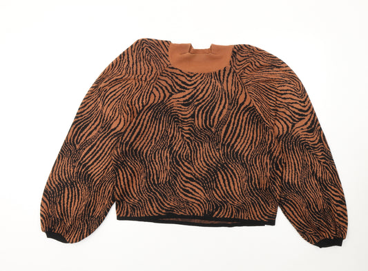 ASOS Women Brown Animal Print High Neck Jumper Size 14