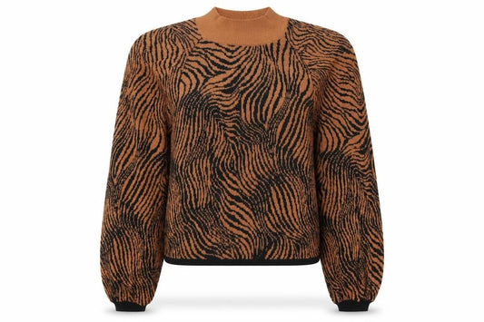 Front view of ASOS Women Brown Animal Print High Neck Jumper, size 14