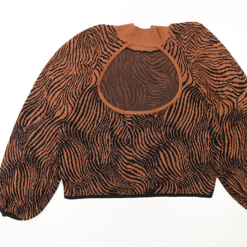 ASOS Women Brown Animal Print High Neck Jumper Size 14