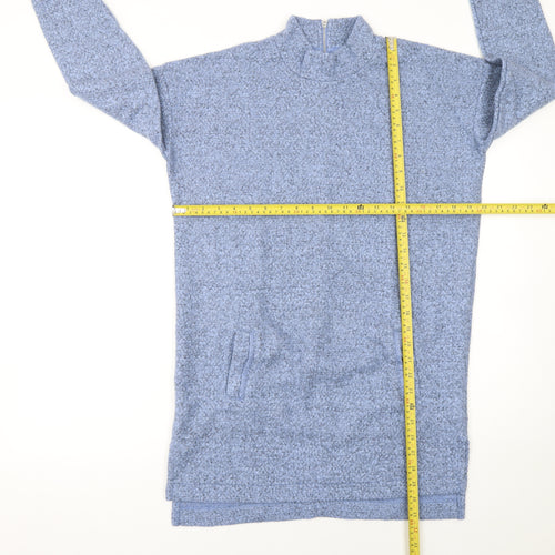 Next Womens Blue Jumper Dress Size 8 Long Sleeve Knit Zip