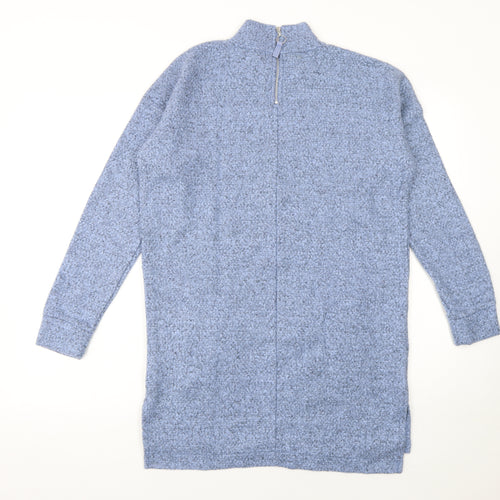 Next Womens Blue Jumper Dress Size 8 Long Sleeve Knit Zip