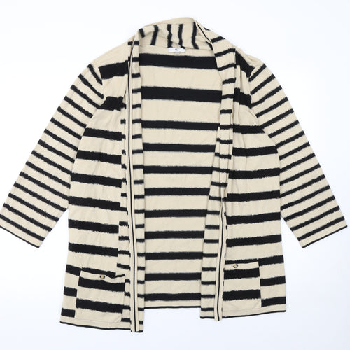CC Women Beige Black Striped Knit Longline Cardigan XL