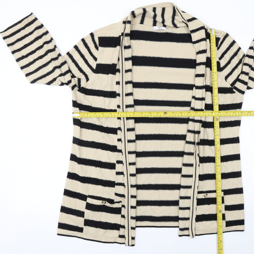 CC Women Beige Black Striped Knit Longline Cardigan XL