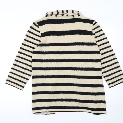 CC Women Beige Black Striped Knit Longline Cardigan XL