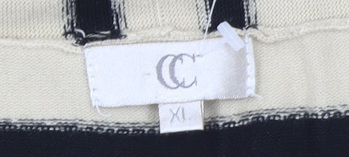 CC Women Beige Black Striped Knit Longline Cardigan XL