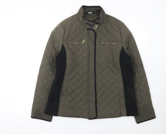 F&F Women's Green Quilted Jacket Size 18 Zip Buckle Mid-Length