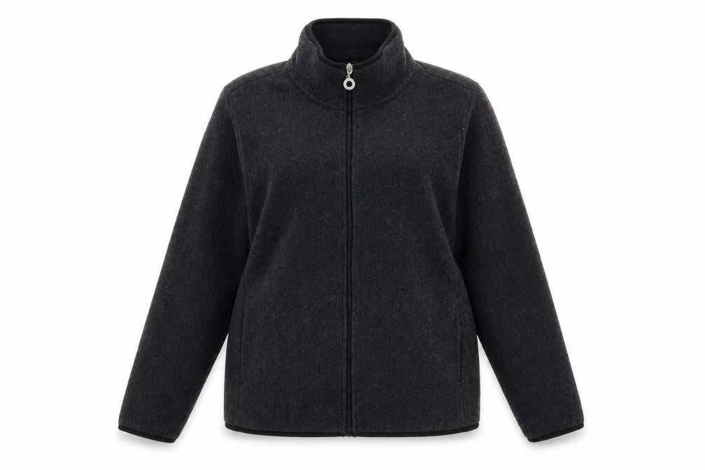 Front view of E Studio Women's Black XL Fleece Full Zip Activewear Jacket
