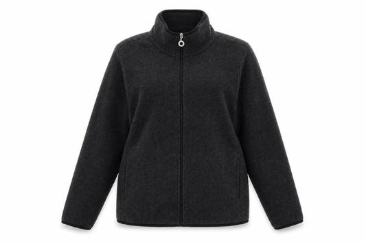 Front view of E Studio Women's Black XL Fleece Full Zip Activewear Jacket