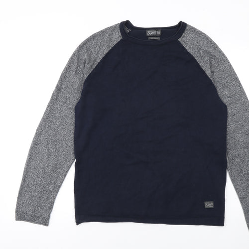 Jack & Jones Men's Blue Grey Cotton Crew Neck Pullover Jumper Medium