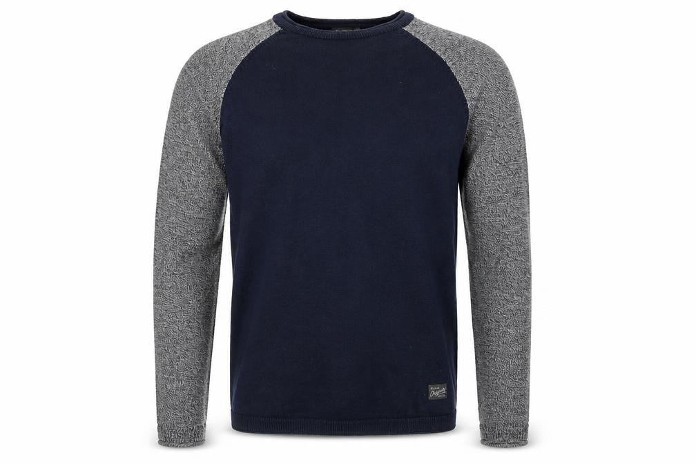 Front view of Jack & Jones Men's Blue Grey Cotton Crew Neck jumper Medium