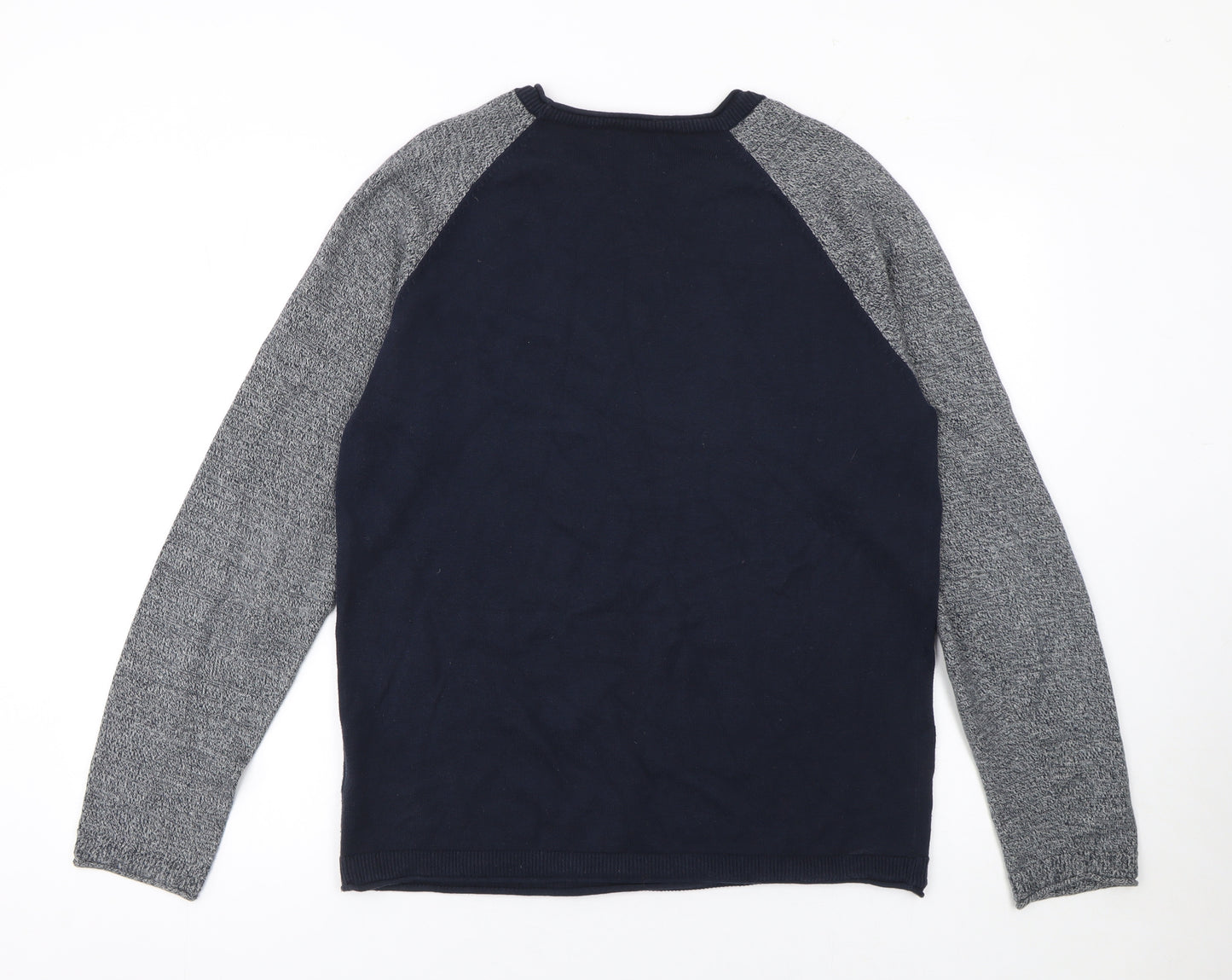 Jack & Jones Men's Blue Grey Cotton Crew Neck Pullover Jumper Medium
