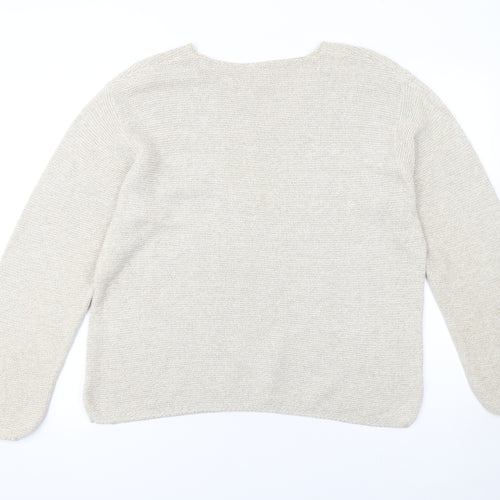 Orvis Women Beige Cotton Acrylic V-Neck Knit Jumper Size L