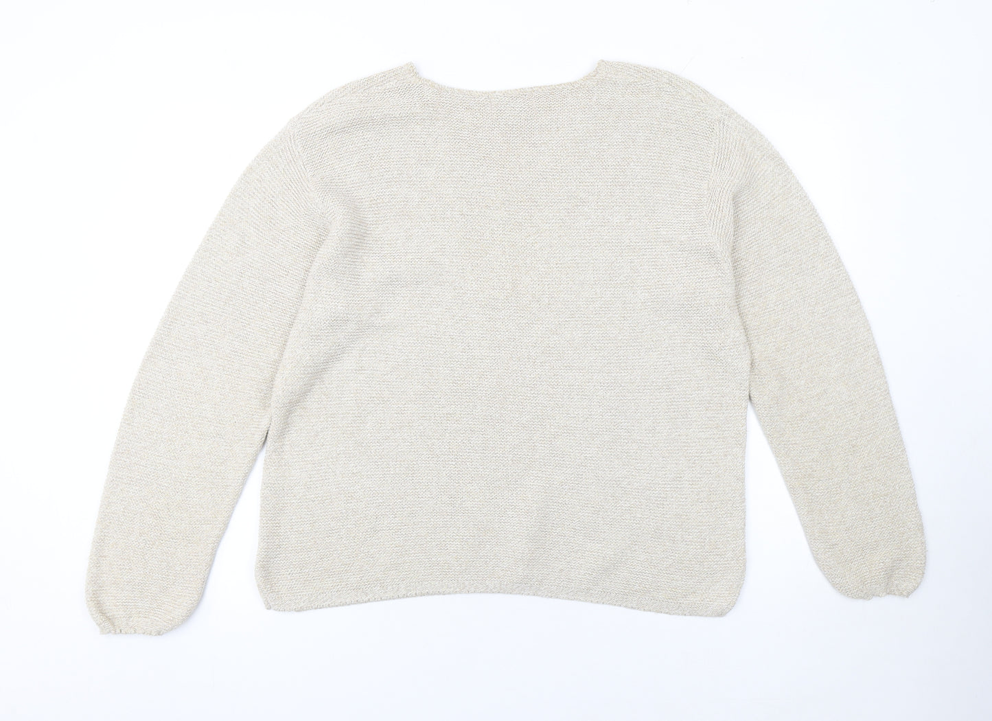 Orvis Women Beige Cotton Acrylic V-Neck Knit Jumper Size L