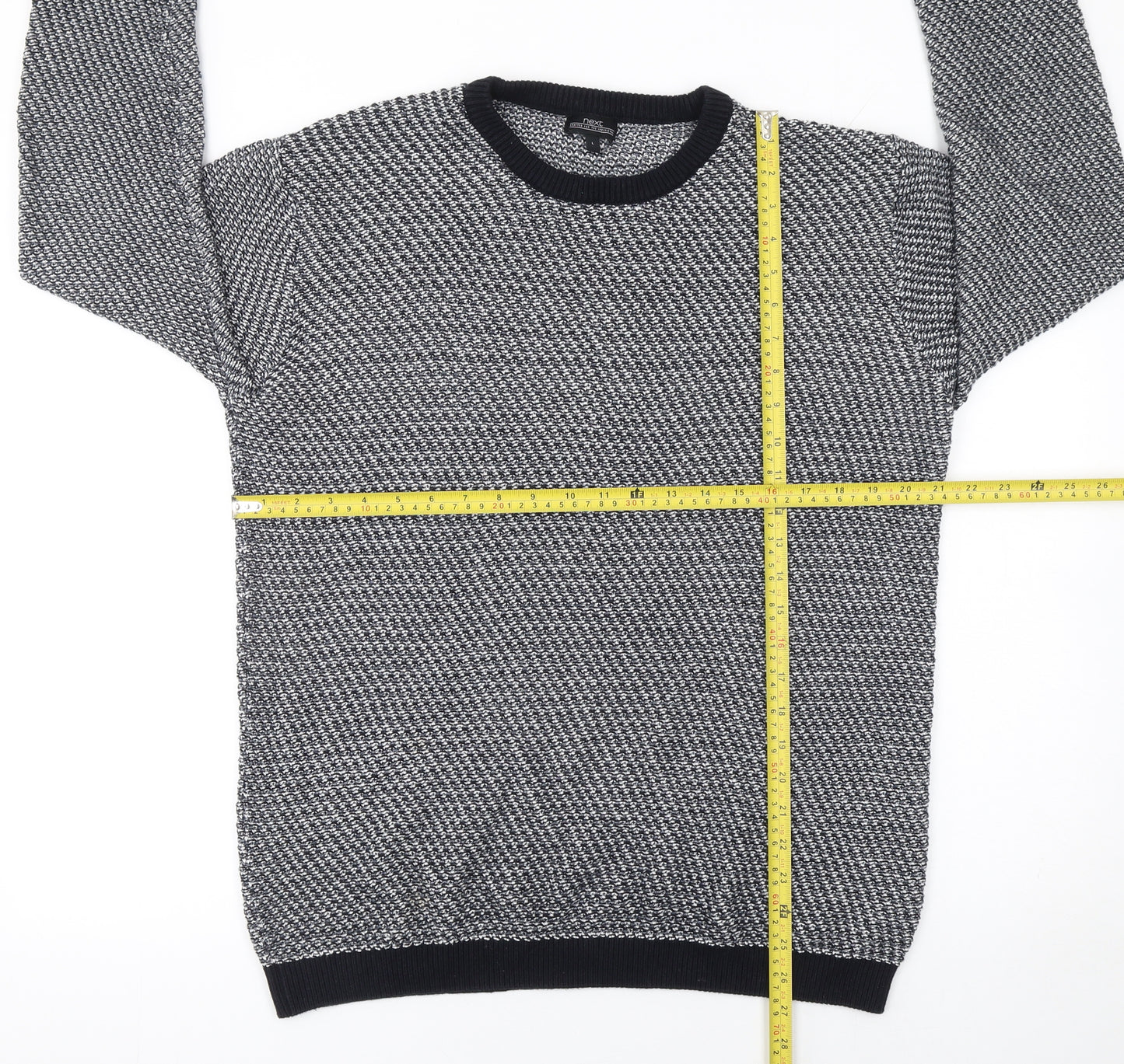 Next Men’s Grey Cotton Waffle-Knit Crew Neck Jumper Size L