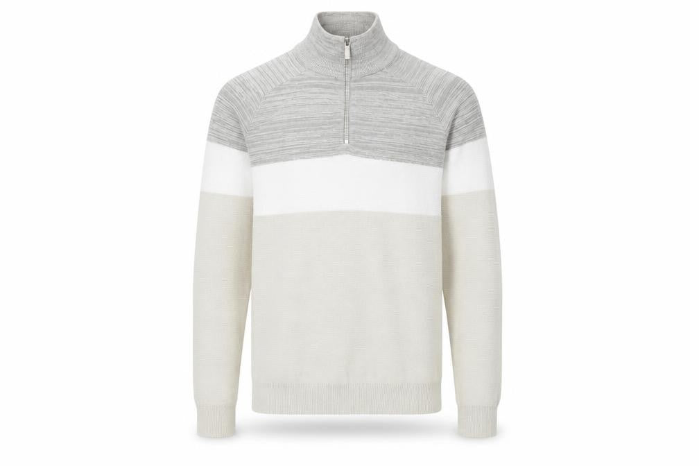 Front view of Primark Men's Beige Colour Block Cotton 1/2 Zip Jumper Small