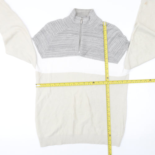 Primark Men's Beige Colour Block Cotton 1/2 Zip Jumper Small