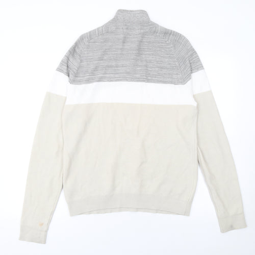 Primark Men's Beige Colour Block Cotton 1/2 Zip Jumper Small