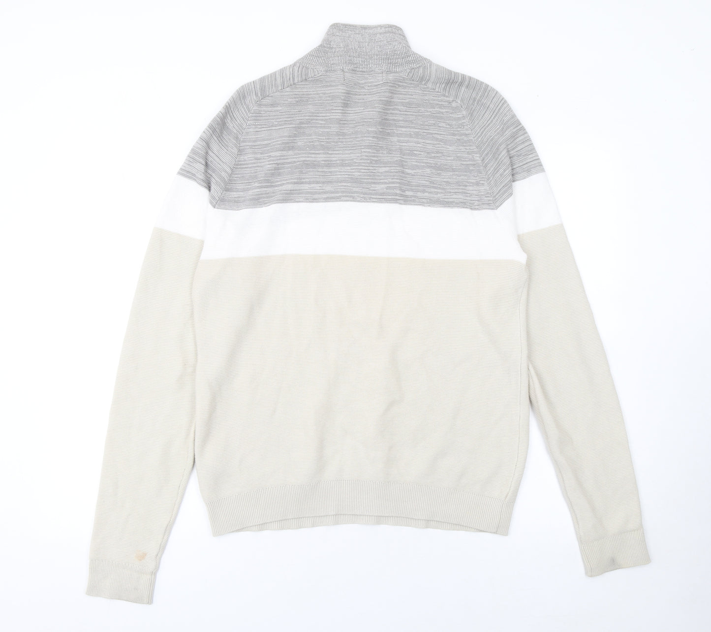 Primark Men's Beige Colour Block Cotton 1/2 Zip Jumper Small
